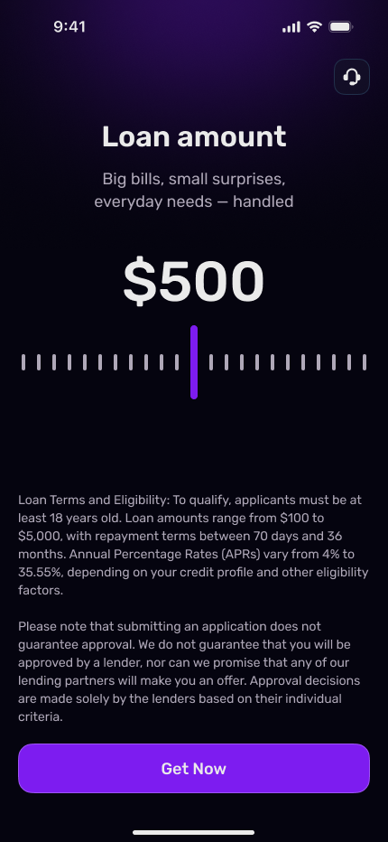 Loan amount selection